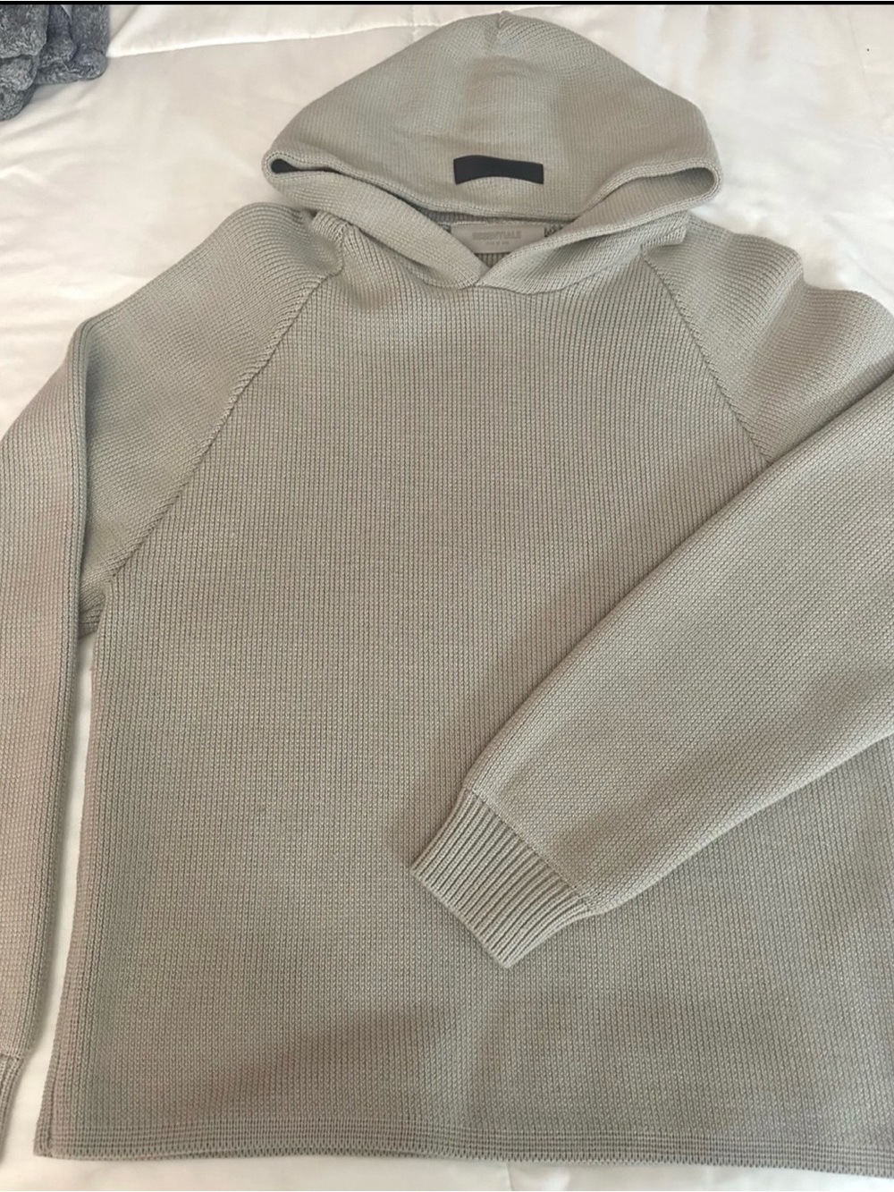 Essentials Light Sage Knit Hooded Pullover